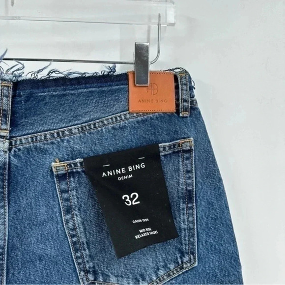 Anine Bing Gavin 1999 Relaxed Straight Leg Jeans Mid Rise Raw Hem Waist B1412 - Picture 6 of 6